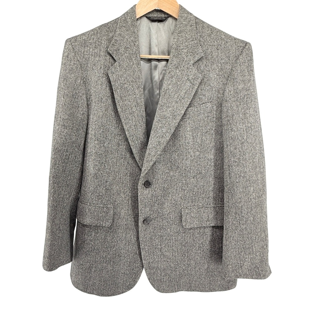 Vtg‎ Mens 100% Camel Hair Herringbone Blazer Grey  2 Button  Made in USA